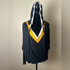 EXPRESS One Eleven Women’s Black Yellow & White Long Sleeve Hoodie Size Small